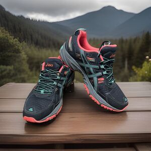 ASICS Gel-Venture 5 Running Shoes Black Mint Coral Women's Sz 9 Trail